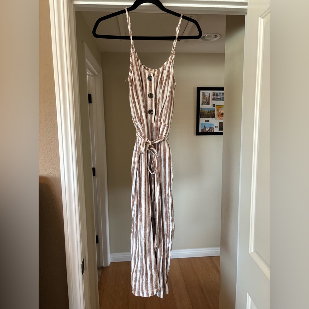 Universal Thread Brown and White Striped Jumpsuit
